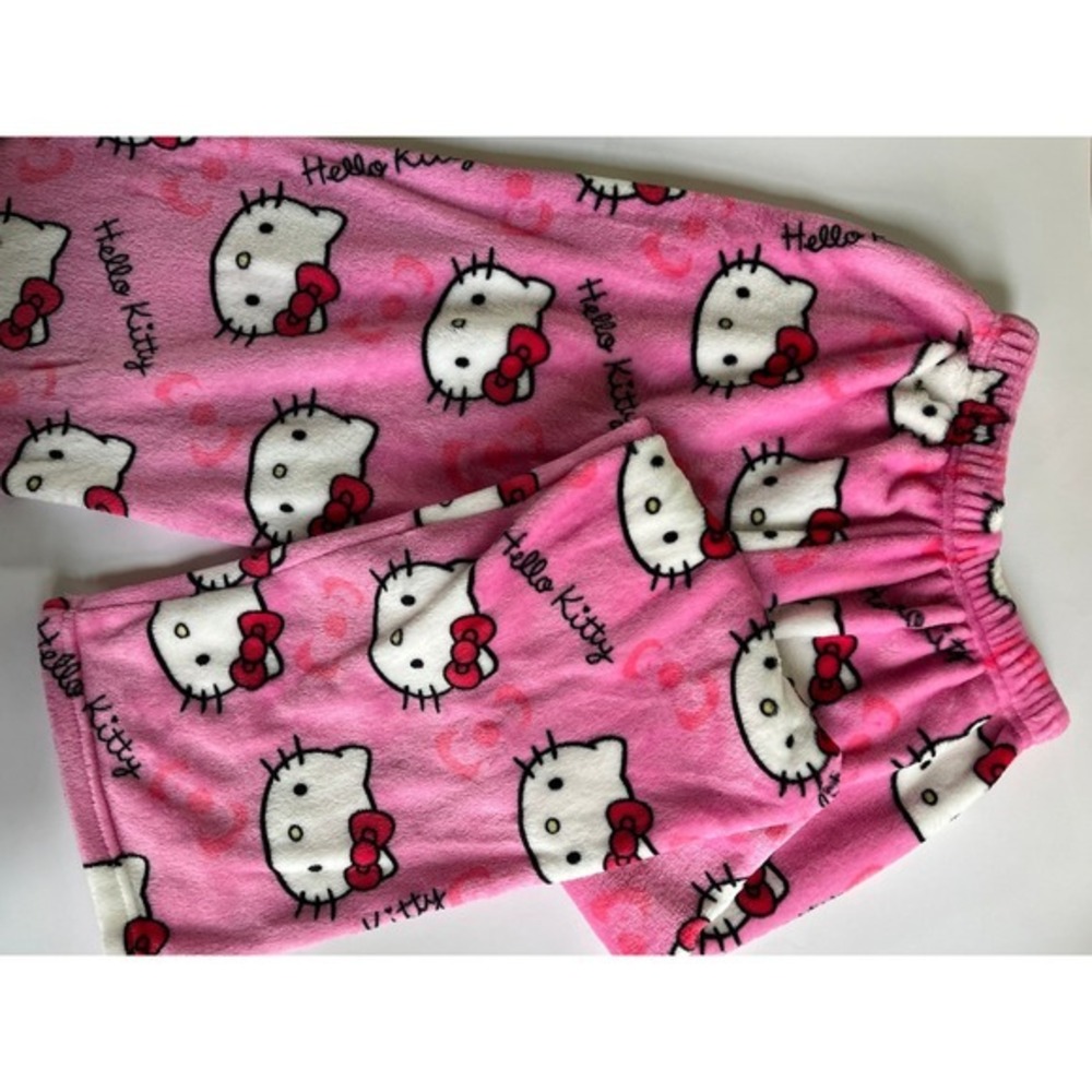Sanrio Hello Kitty Pink Plush Fleece Pajama Pants All Over Print Lounge Bottoms